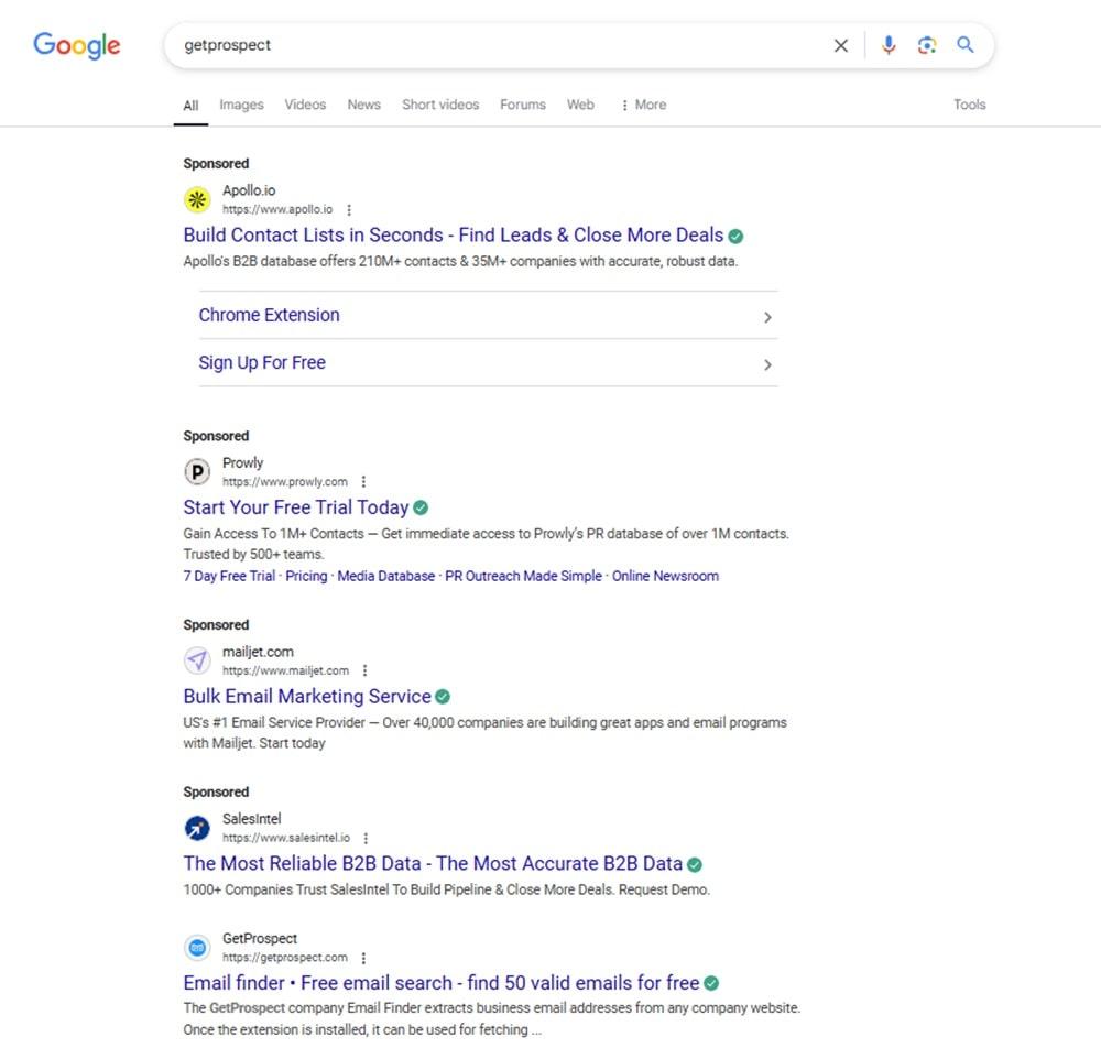Google search results showing competitors bidding on branded keywords, demonstrating the importance of memorable domain names